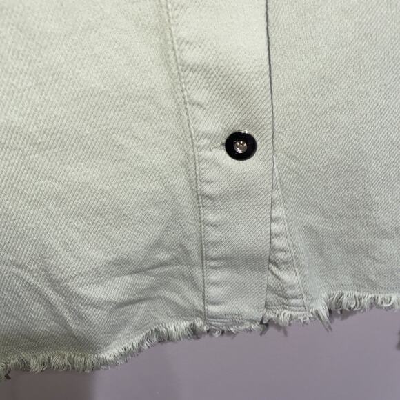 Zara Women's Light Green Denim Button Front Raw Hem Shirt Jacket Pockets Sz XS - Picture 5 of 8